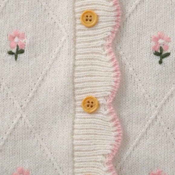 Baby Girls White Pink Floral Sweater Romper - Picture 4 of 7